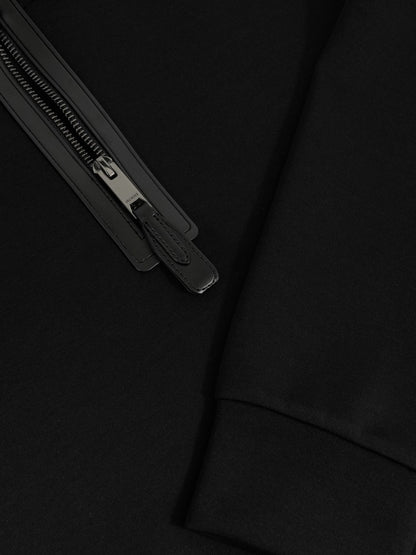 Leather-Placket Interlock Sweatshirt in Black | Reiss Men Featured
