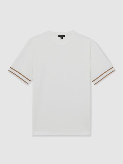 Textured Crew-Neck Tipped T-Shirt in White | Reiss Men Featured