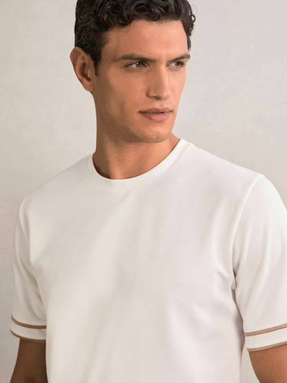 Textured Crew-Neck Tipped T-Shirt in White | Reiss Men Featured