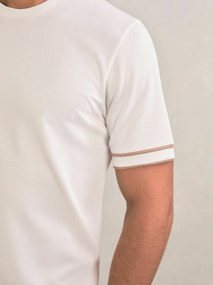 Textured Crew-Neck Tipped T-Shirt in White | Reiss Men Featured