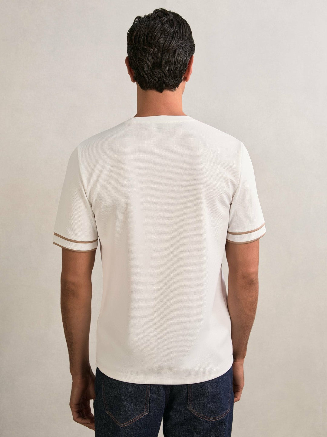 Textured Crew-Neck Tipped T-Shirt in White | Reiss Men Featured