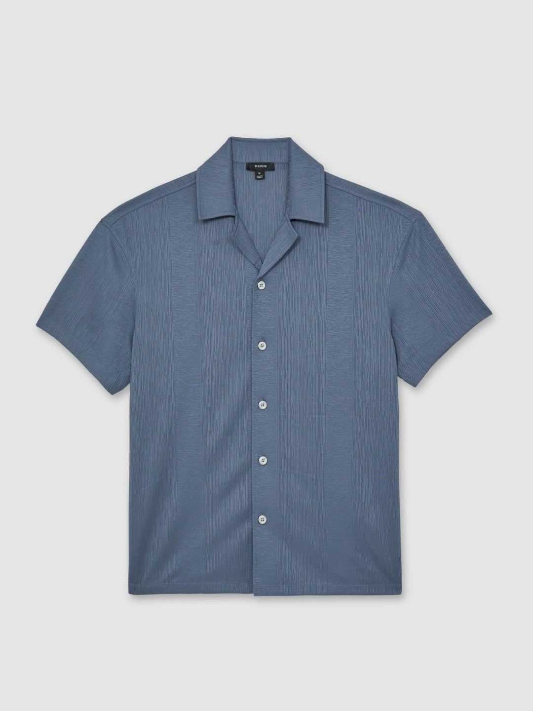 Jacquard-Stripe Cuban-Collar Shirt in Airforce Blue | Reiss Men Trending