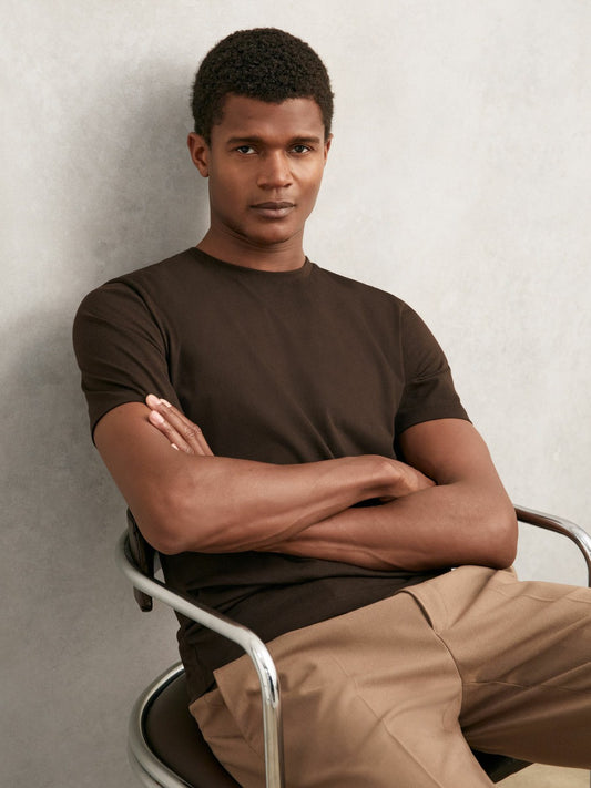 Cotton Crew Neck T-Shirt in Coco Brown | Reiss Men Featured