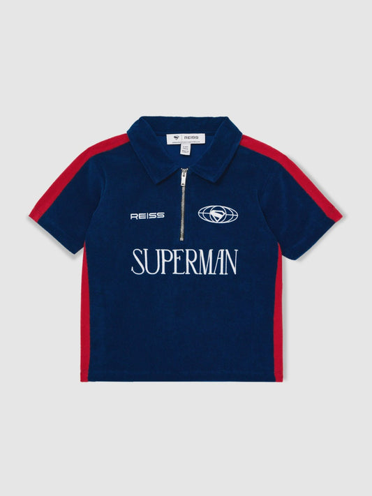 13-14 yrs Superman Towelling Polo Shirt in Blue/Red | Reiss Children & Baby Popular