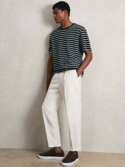 Cotton Textured Stripe T-Shirt in White/Navy | Reiss Men New