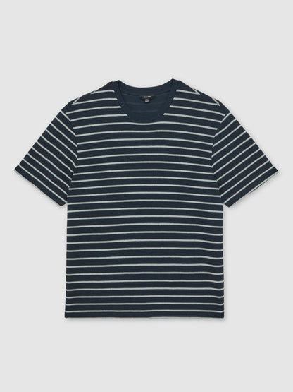 Cotton Textured Stripe T-Shirt in White/Navy | Reiss Men New