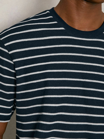 Cotton Textured Stripe T-Shirt in White/Navy | Reiss Men New