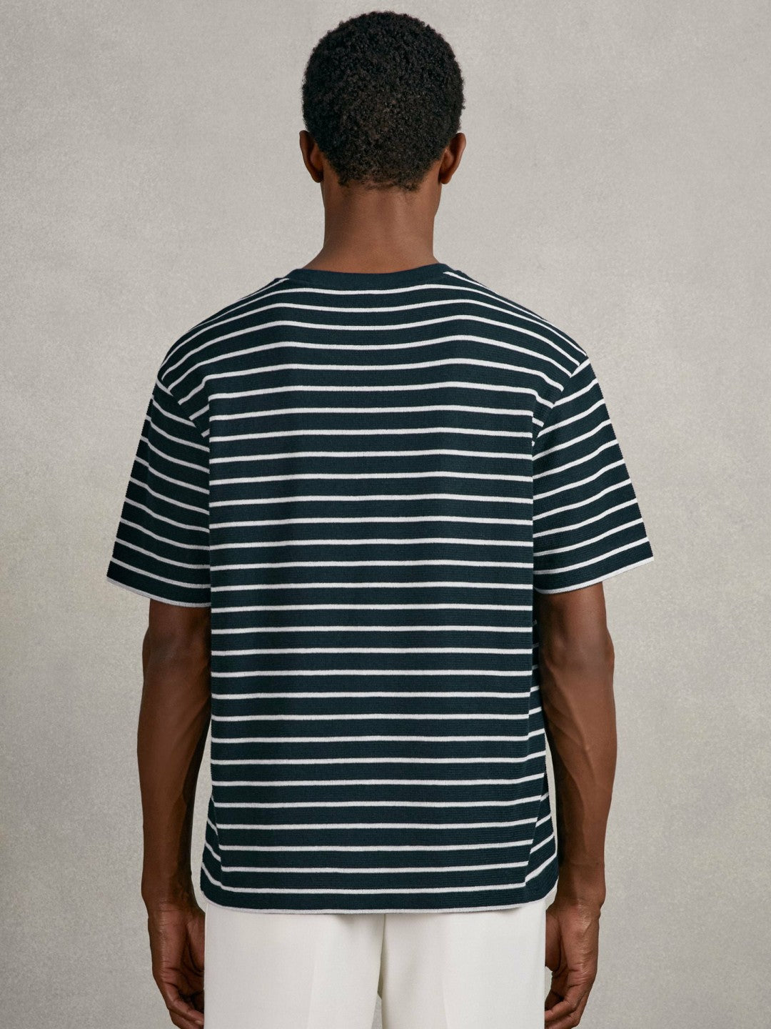 Cotton Textured Stripe T-Shirt in White/Navy | Reiss Men New