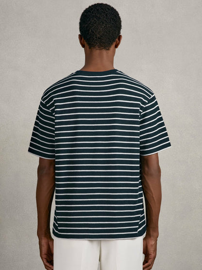 Cotton Textured Stripe T-Shirt in White/Navy | Reiss Men New