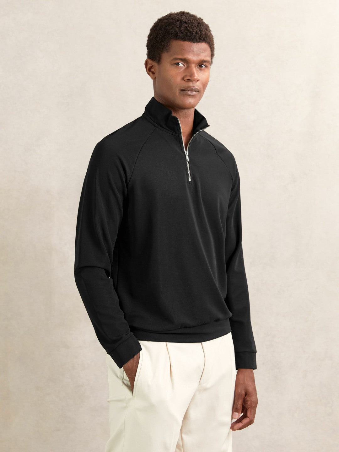 Half-Zip Funnel-Neck Sweatshirt in Black | Reiss Men Recommended