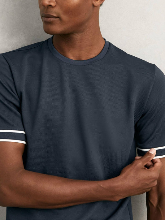 Textured Crew-Neck Tipped T-Shirt in Airforce Blue | Reiss Men Popular