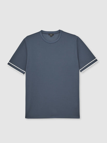 Textured Crew-Neck Tipped T-Shirt in Airforce Blue | Reiss Men Popular
