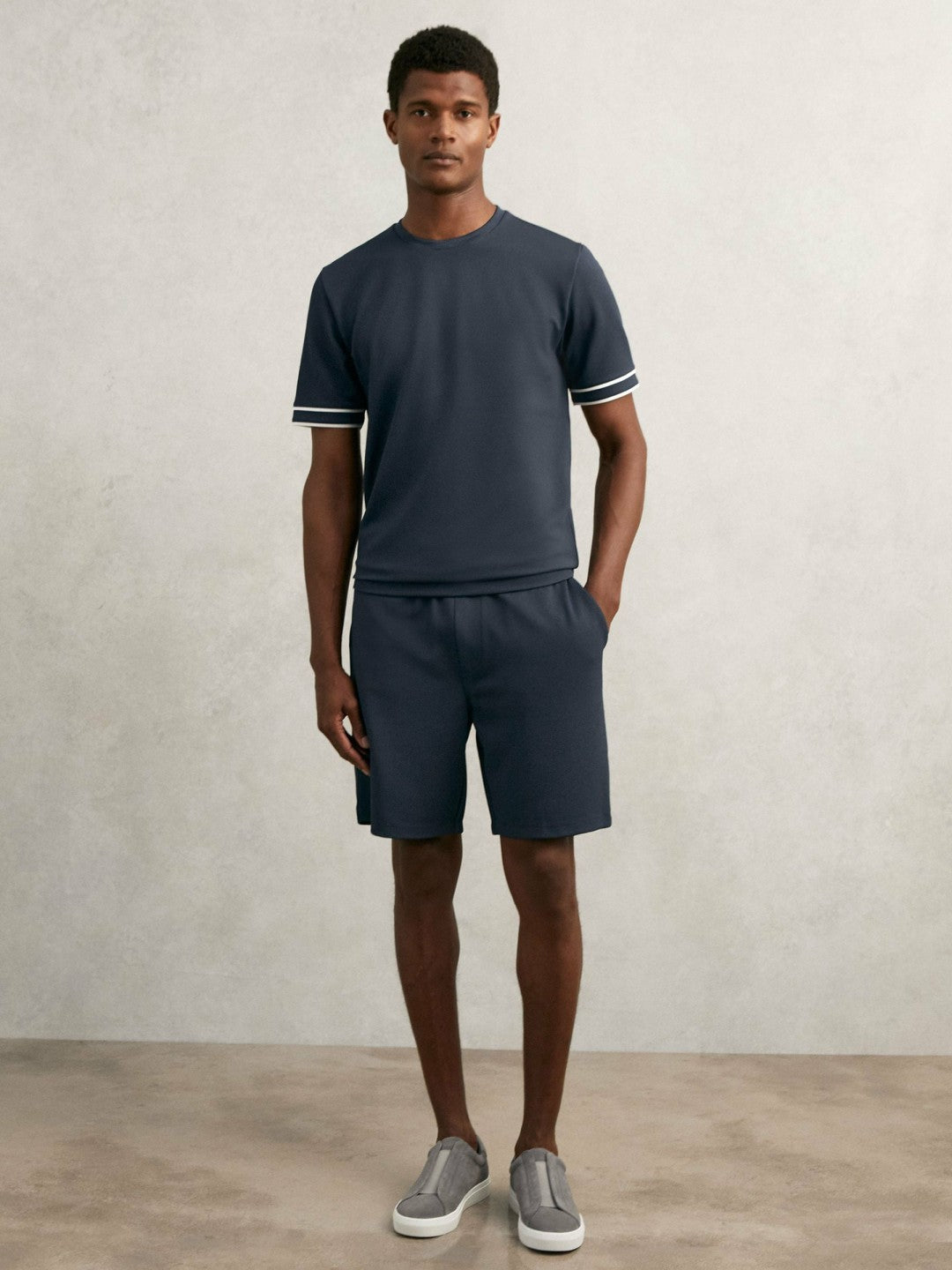 Textured Crew-Neck Tipped T-Shirt in Airforce Blue | Reiss Men Popular