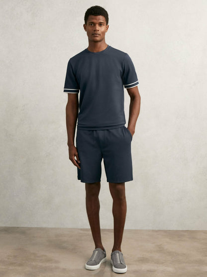Textured Crew-Neck Tipped T-Shirt in Airforce Blue | Reiss Men Popular