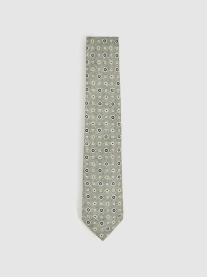Silk Floral-Medallion Tie in Soft Sage | Reiss Men Recommended