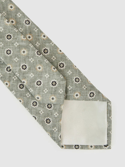 Silk Floral-Medallion Tie in Soft Sage | Reiss Men Recommended