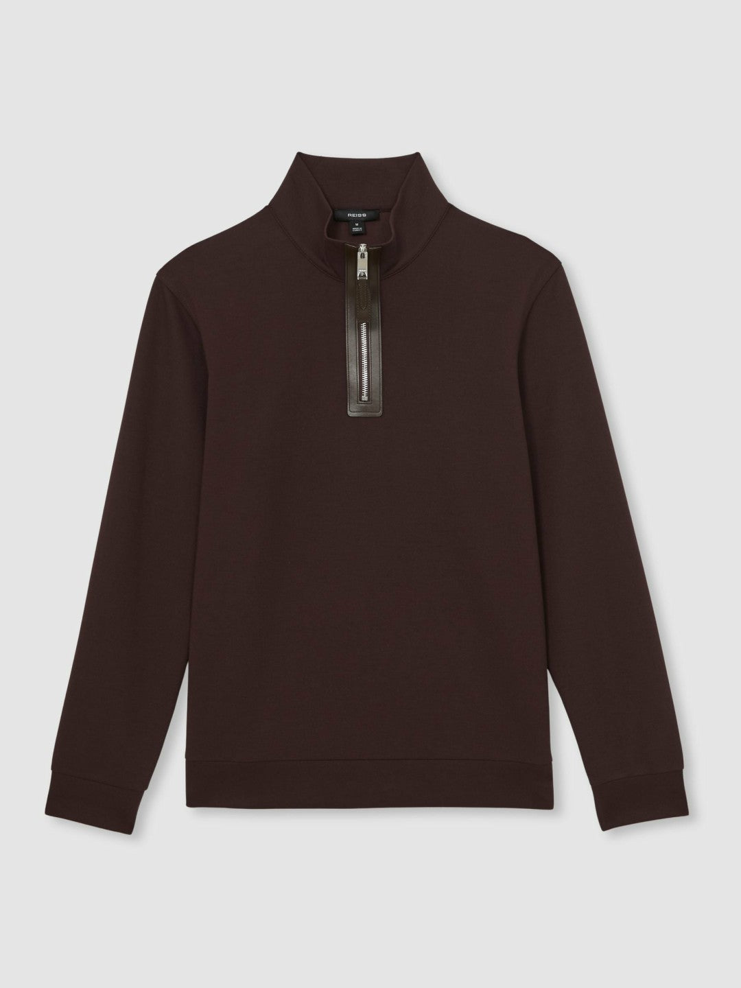 Leather-Placket Interlock Sweatshirt in Cherry Red | Reiss Men Recommended