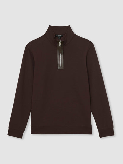 Leather-Placket Interlock Sweatshirt in Cherry Red | Reiss Men Recommended