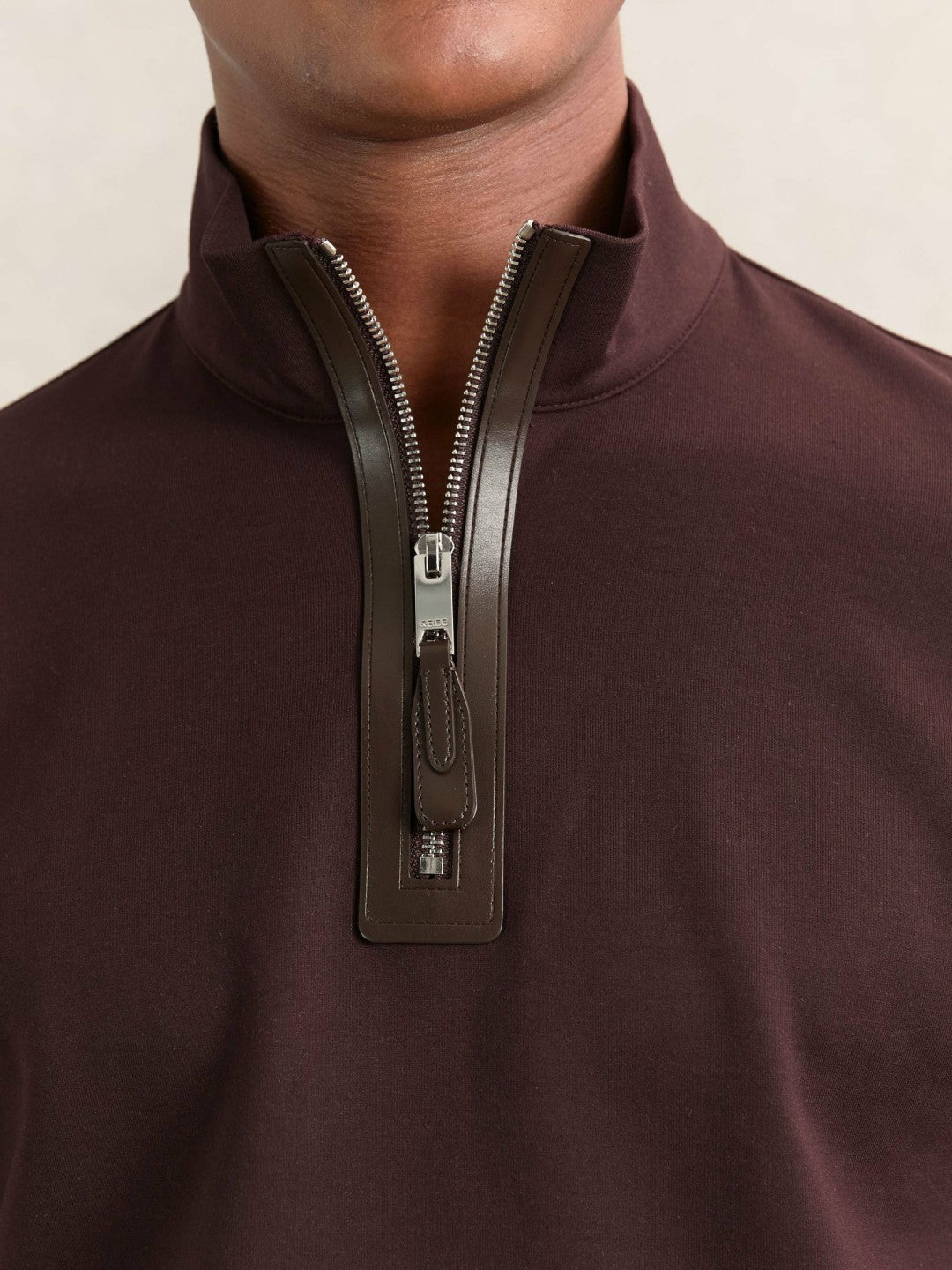Leather-Placket Interlock Sweatshirt in Cherry Red | Reiss Men Recommended