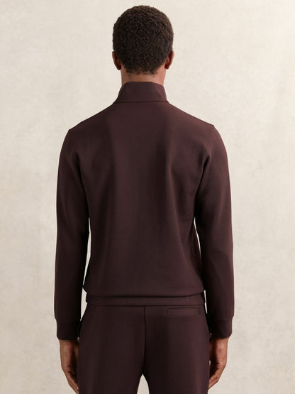 Leather-Placket Interlock Sweatshirt in Cherry Red | Reiss Men Recommended