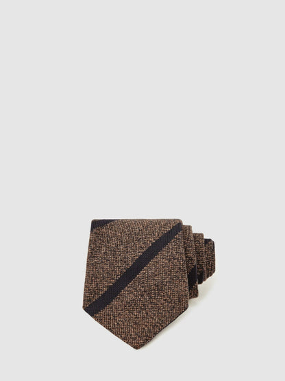 Wool-Silk Striped Tie in Chocolate Brown | Reiss Men Best Seller