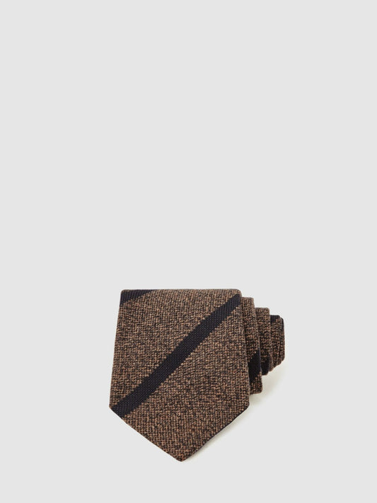 Wool-Silk Striped Tie in Chocolate Brown | Reiss Men Best Seller