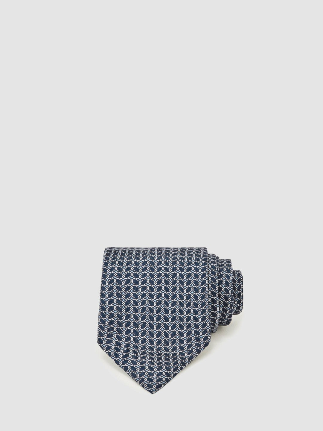 Silk Geometric-Chain Print Tie in Navy | Reiss Men Featured