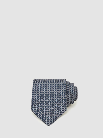Silk Geometric-Chain Print Tie in Navy | Reiss Men Featured