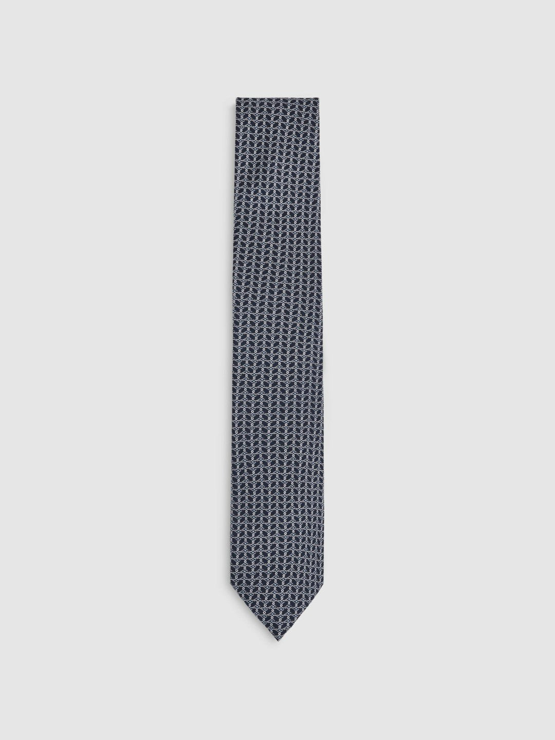 Silk Geometric-Chain Print Tie in Navy | Reiss Men Featured