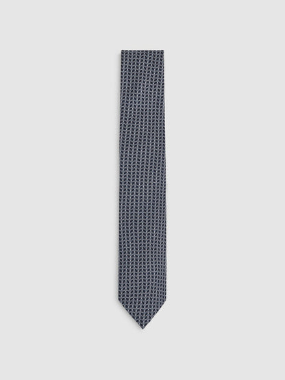 Silk Geometric-Chain Print Tie in Navy | Reiss Men Featured