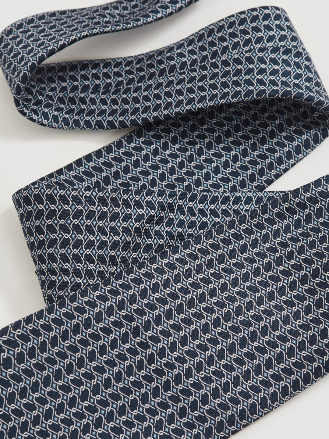 Silk Geometric-Chain Print Tie in Navy | Reiss Men Featured