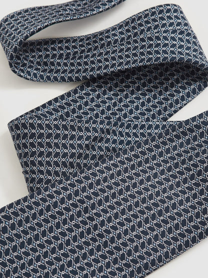 Silk Geometric-Chain Print Tie in Navy | Reiss Men Featured