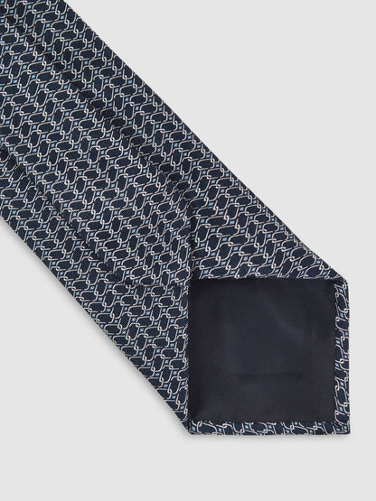 Silk Geometric-Chain Print Tie in Navy | Reiss Men Featured
