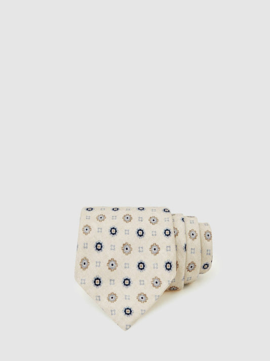 Silk Floral-Medallion Tie in Ivory | Reiss Men Featured
