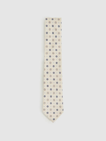Silk Floral-Medallion Tie in Ivory | Reiss Men Featured