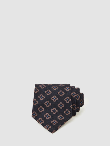 Silk-Wool Floral-Medallion Tie in Navy | Reiss Men Best Seller