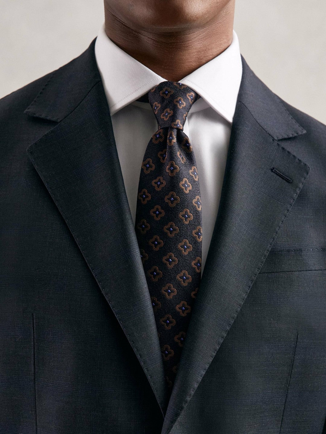 Silk-Wool Floral-Medallion Tie in Navy | Reiss Men Best Seller