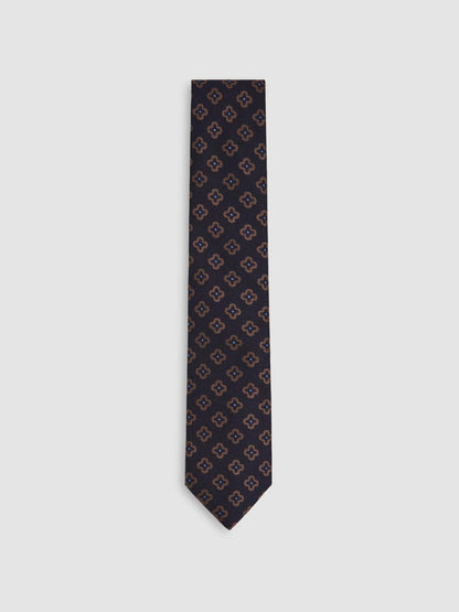Silk-Wool Floral-Medallion Tie in Navy | Reiss Men Best Seller