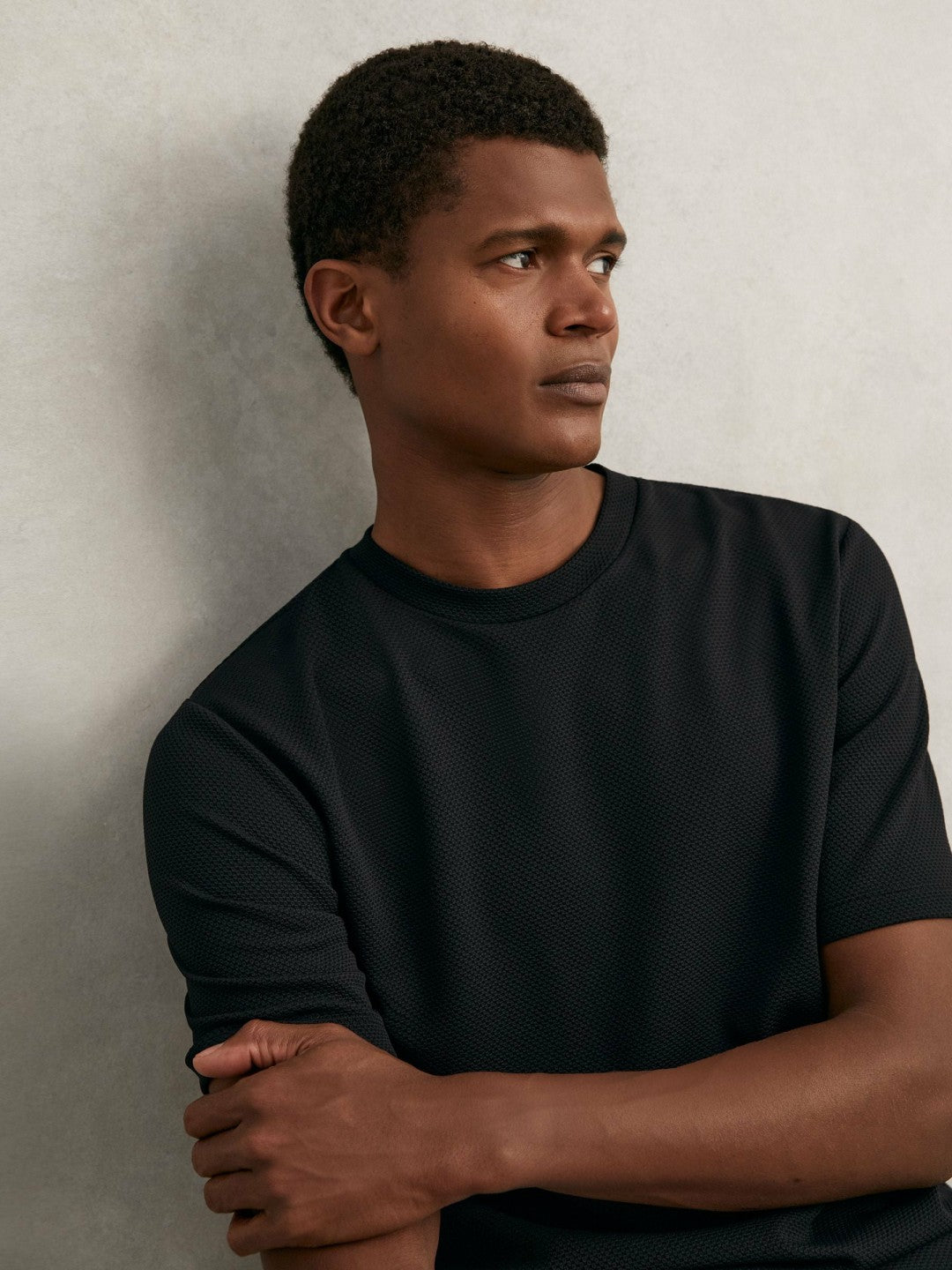 Textured Crew-Neck T-Shirt in Black | Reiss Men Featured