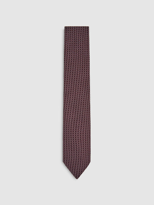 Silk Geometric-Chain Print Tie in Bordeaux | Reiss Men Recommended