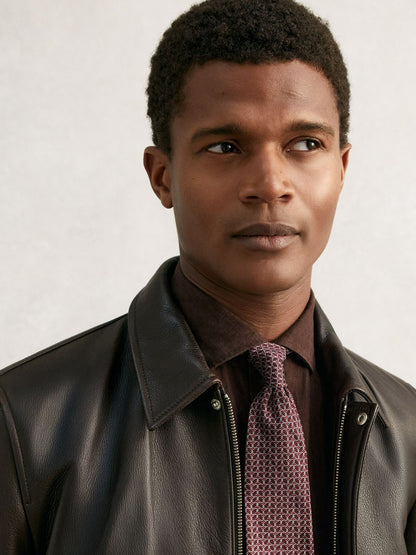 Silk Geometric-Chain Print Tie in Bordeaux | Reiss Men Recommended