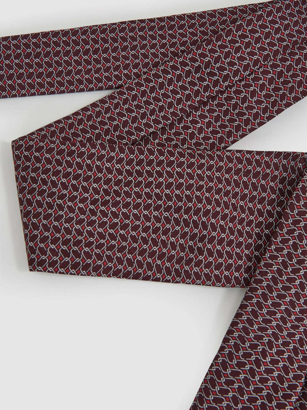 Silk Geometric-Chain Print Tie in Bordeaux | Reiss Men Recommended