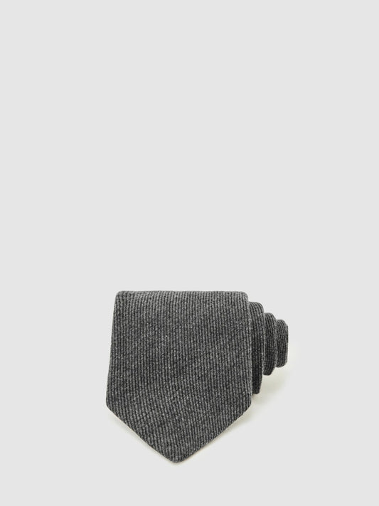Wool-Silk Textured Tie in Charcoal | Reiss Men Signature