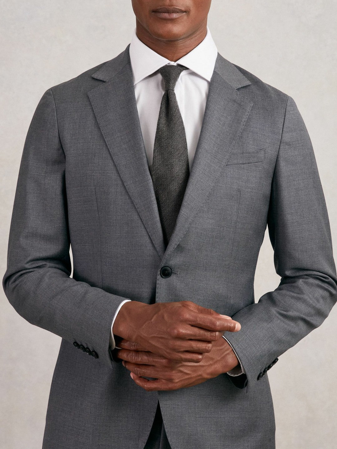 Wool-Silk Textured Tie in Charcoal | Reiss Men Signature