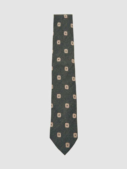 Silk-Wool Square-Medallion Tie in Forest Green | Reiss Men Trending