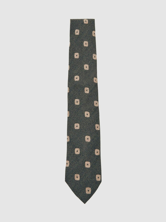 Silk-Wool Square-Medallion Tie in Forest Green | Reiss Men Trending