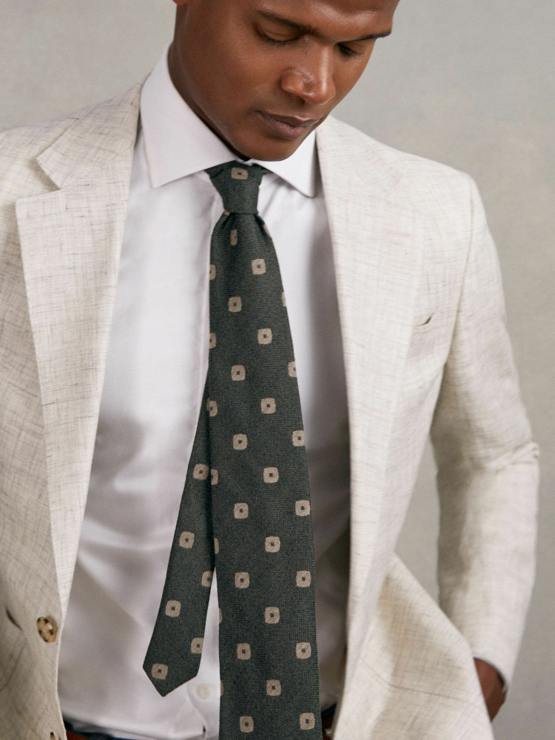 Silk-Wool Square-Medallion Tie in Forest Green | Reiss Men Trending
