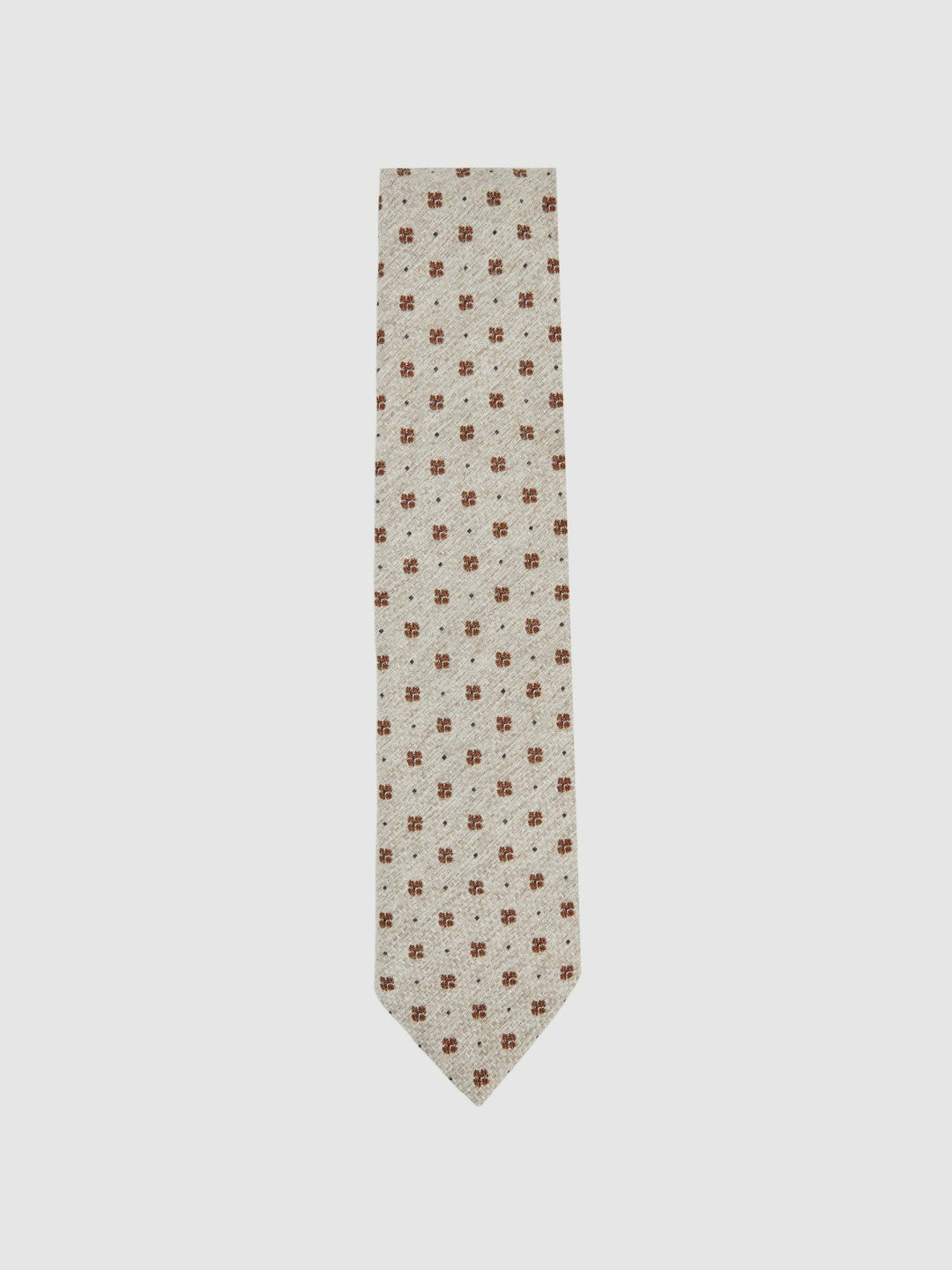Wool-Silk Floral-Medallion Tie in Oatmeal Melange | Reiss Men Premium