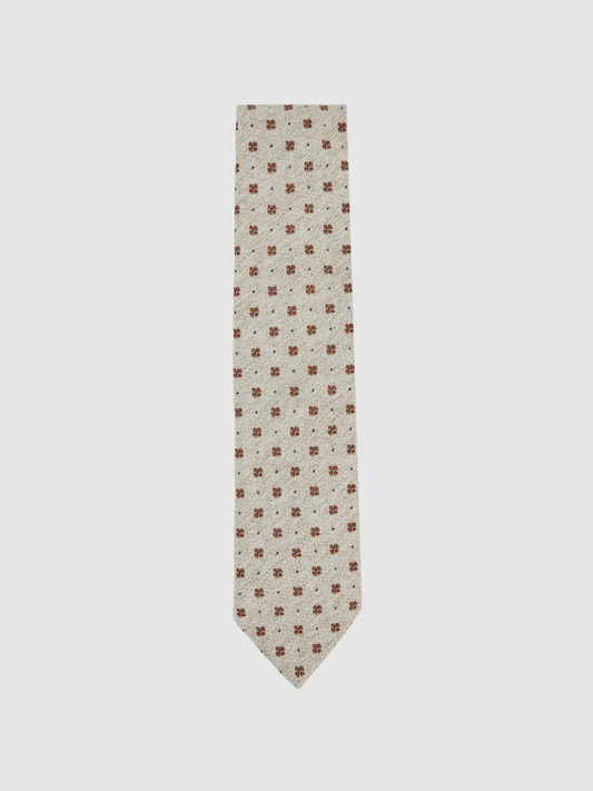 Wool-Silk Floral-Medallion Tie in Oatmeal Melange | Reiss Men Premium