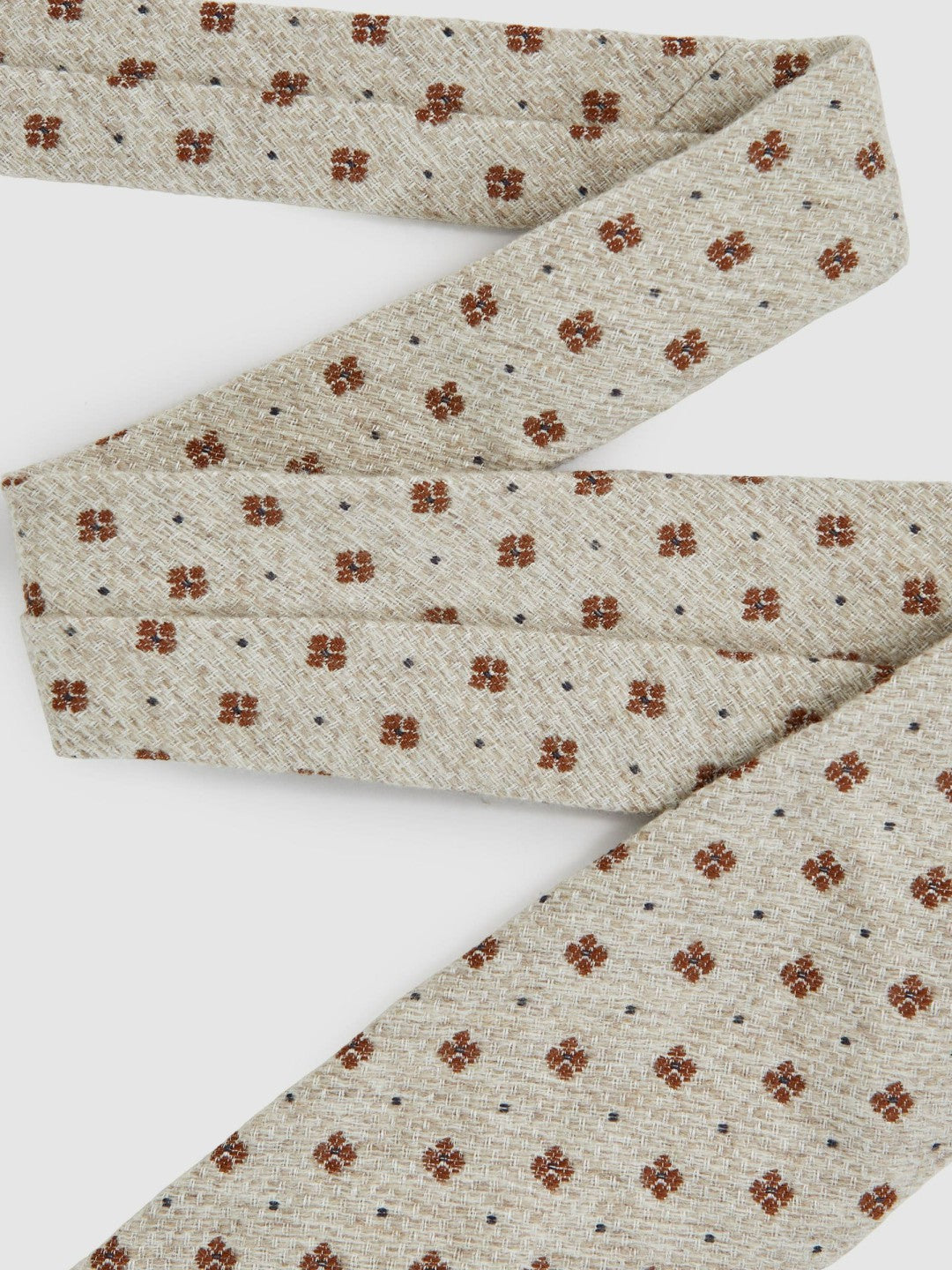 Wool-Silk Floral-Medallion Tie in Oatmeal Melange | Reiss Men Premium